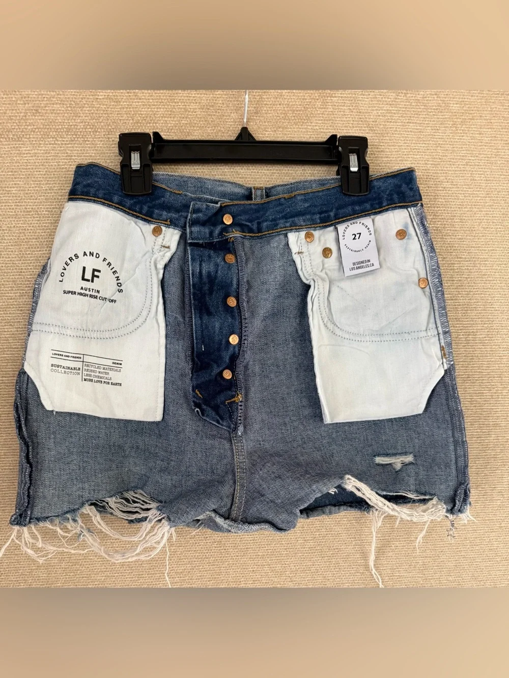Lovers + Friends Distressed Dark Blue Denim Cutoff Shorts